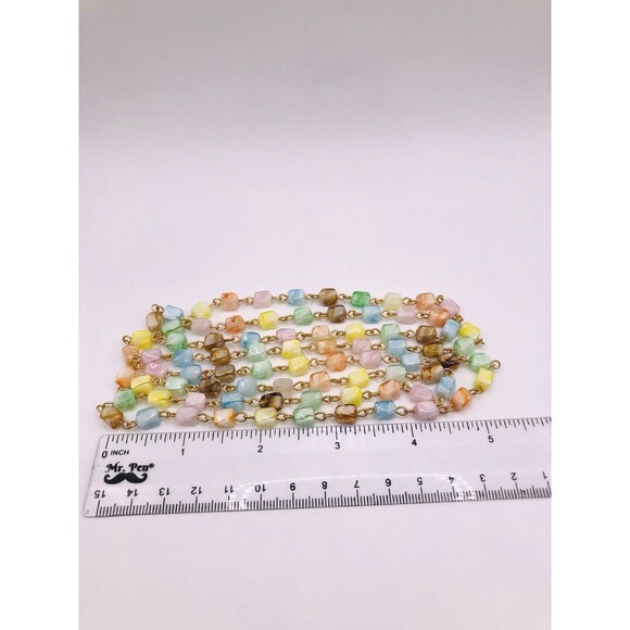 Glass Swirl Mini Square Beaded Long Necklace ~Light Pastels - Picture 6 of 8